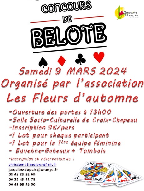 Concours de belote le 9 mars à Croix-Chapeau